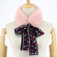 Winter Leopard Printed Streamers Silk Scarf Women Soft Faux Rabbit Fur Collar Scarves Shawls Elegant Fashion Women Scarf